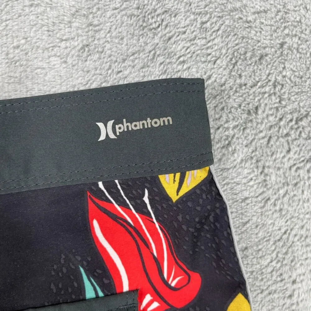 Hurley Board Shorts Men 36 Black‎ Phantom Floral Swim Trunks Drawstring Pocket